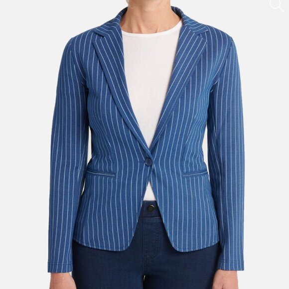 Betabrand Transcendent Blazer in Aegean Pinstripe - Size Large - Picture 2 of 7